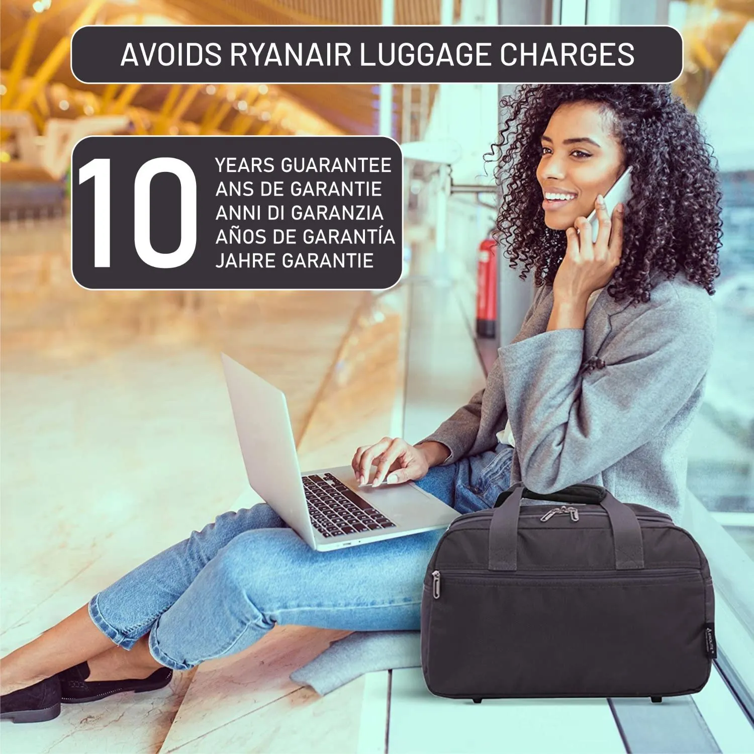 Aerolite Ryanair Maximum Cabin Bag (40x20x25cm) With 10 Years Guarantee, New and Improved 2024 Holdall Cabin Luggage Under Seat Flight Bag
