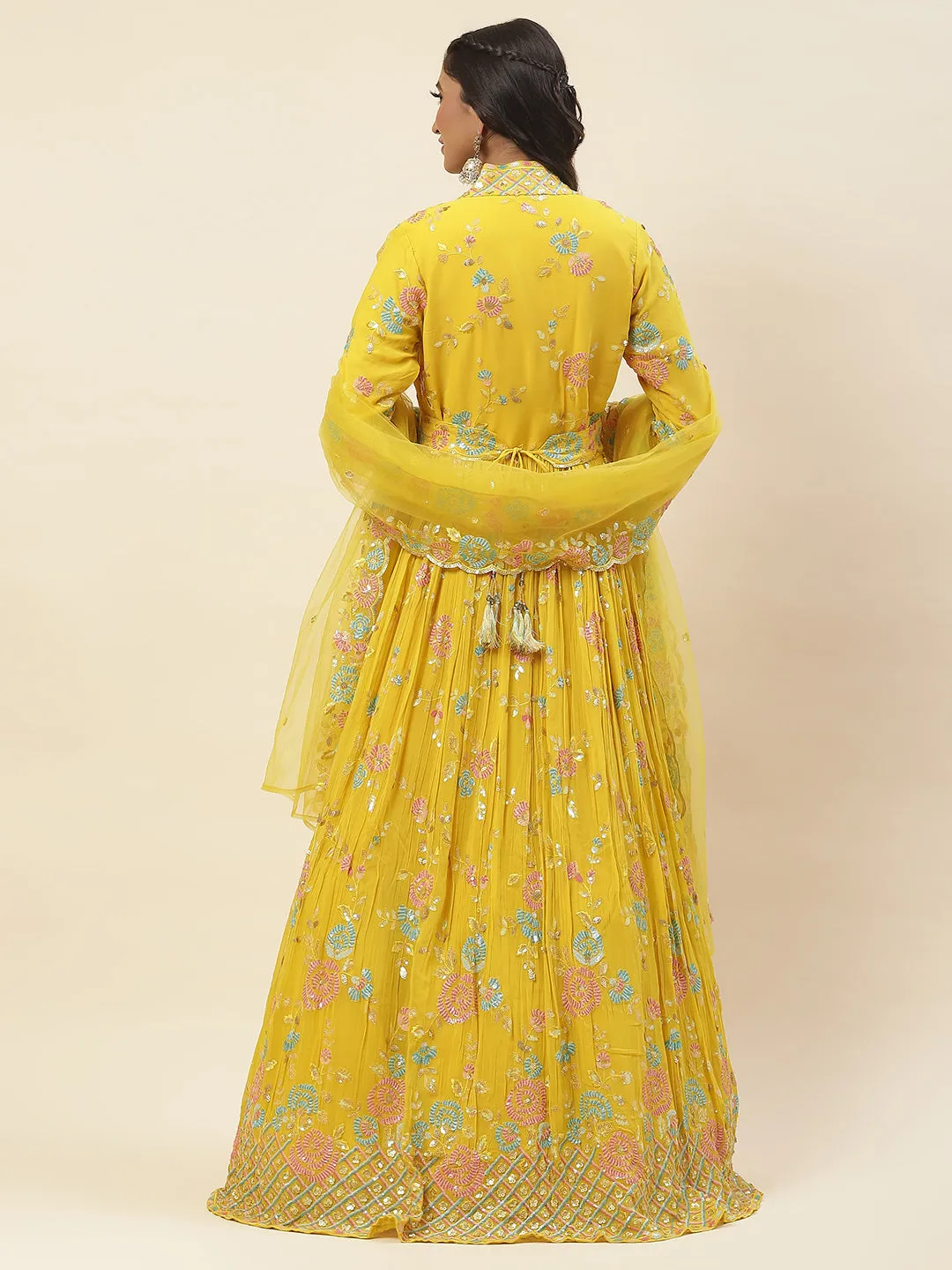 All Over Sequence Georgette Anarkali Kurta With Churidar & Dupatta