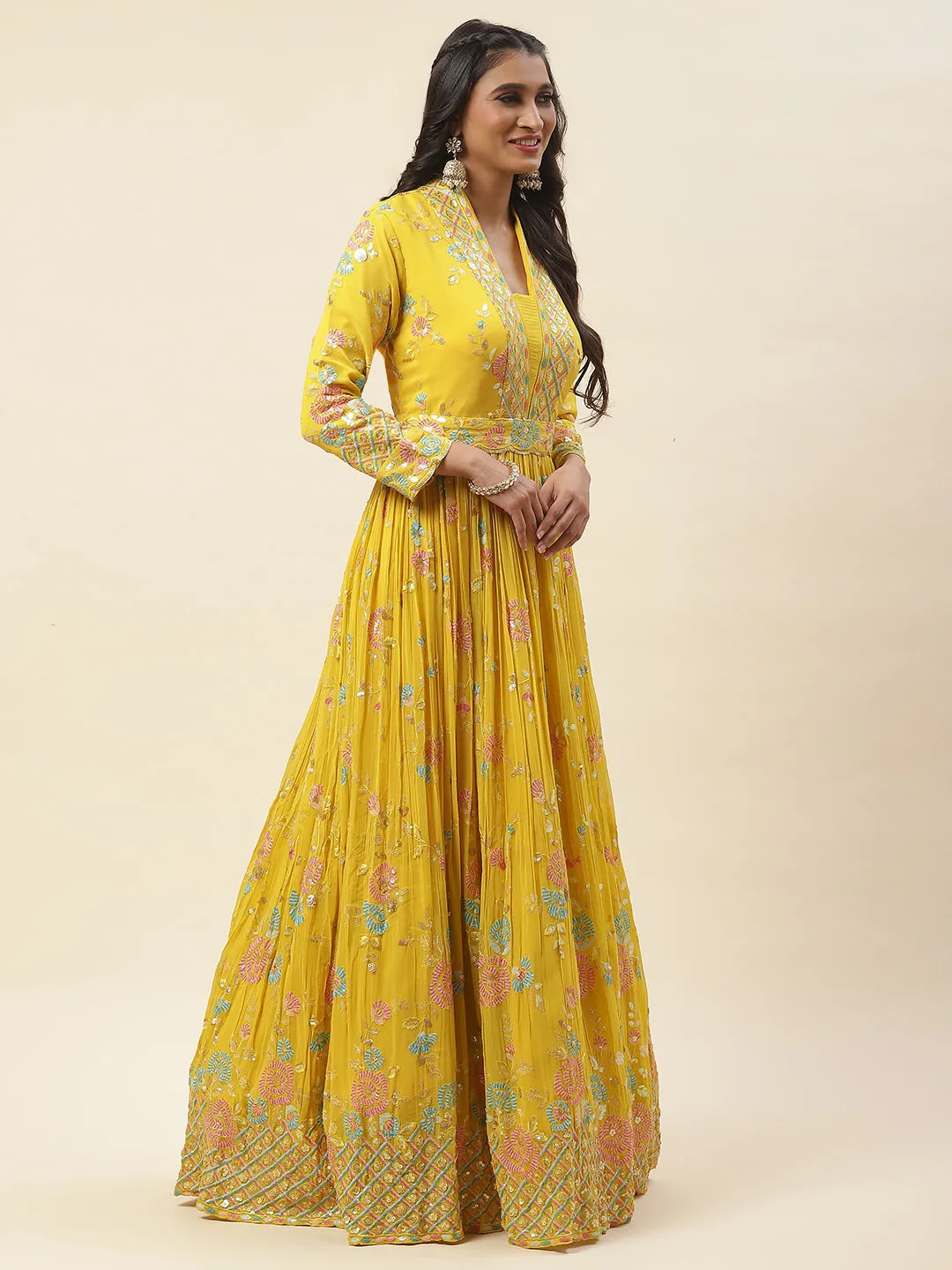 All Over Sequence Georgette Anarkali Kurta With Churidar & Dupatta