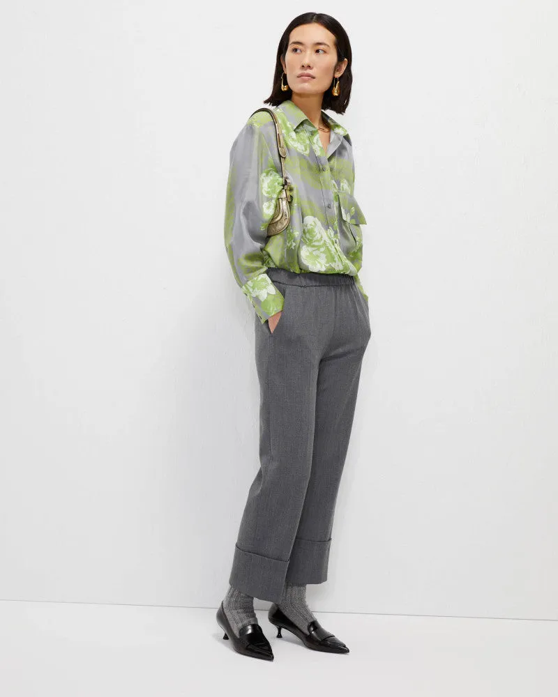 Beatrice Grey Turn Up Fabric Krip Trousers