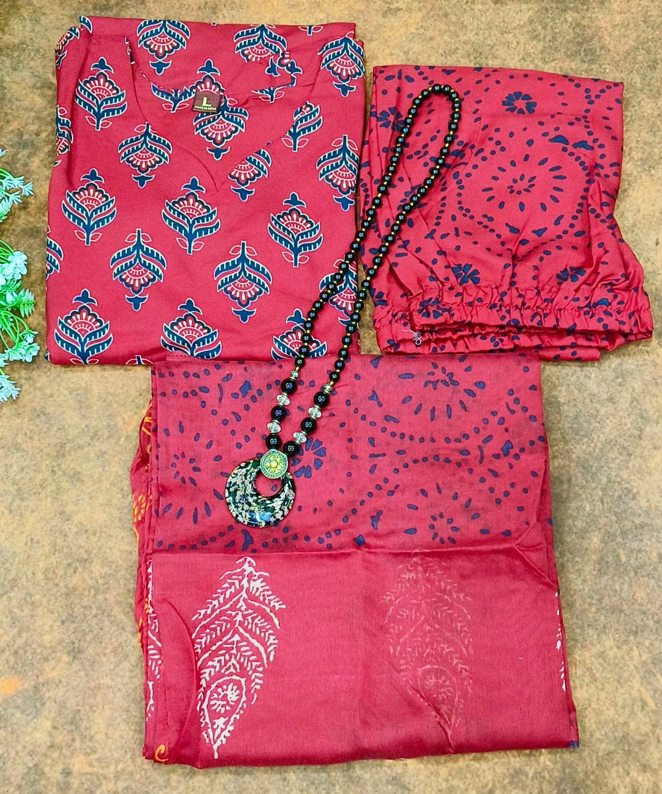 Beautiful Women's Berry Maroon Kurti Pant with Dupatta Set