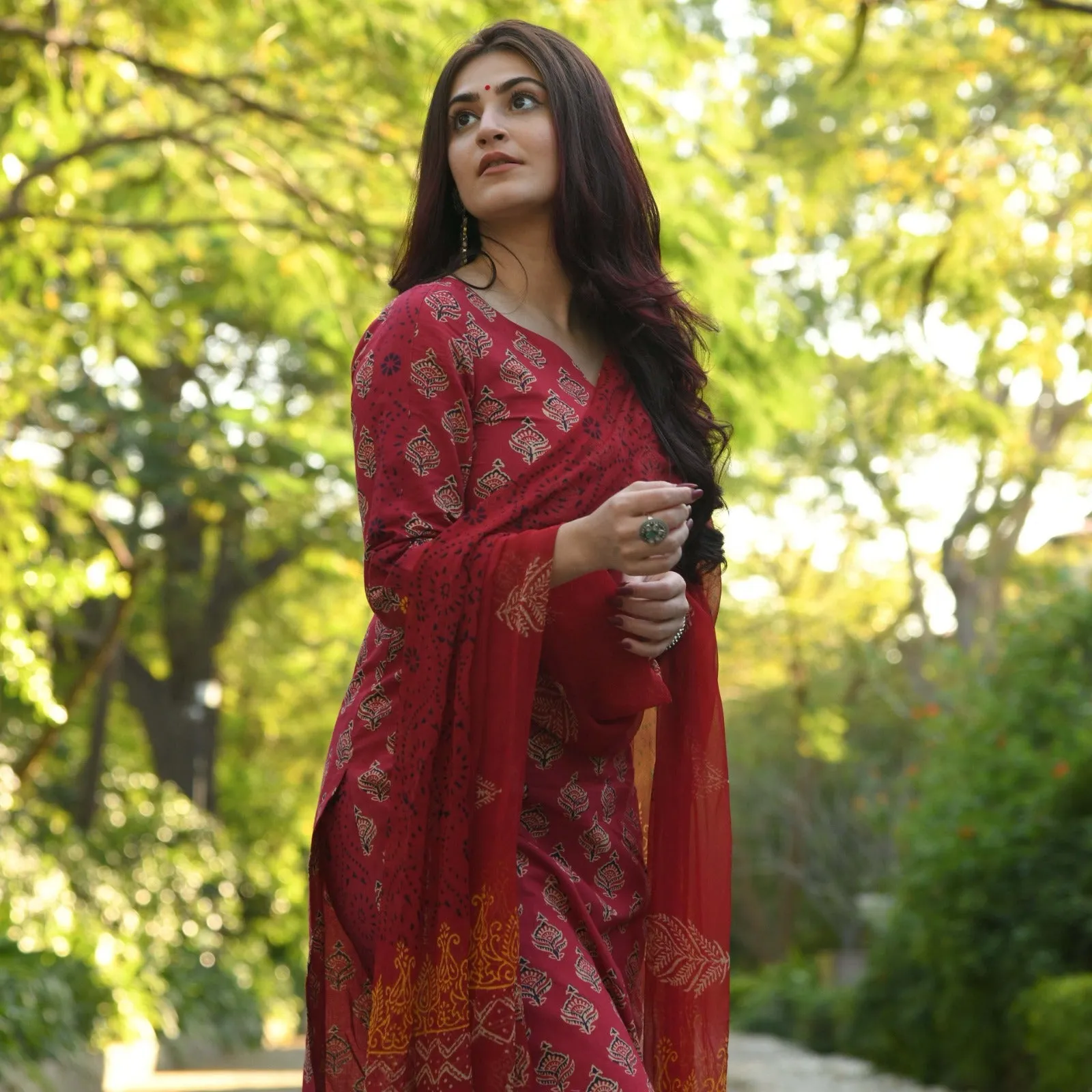 Beautiful Women's Berry Maroon Kurti Pant with Dupatta Set