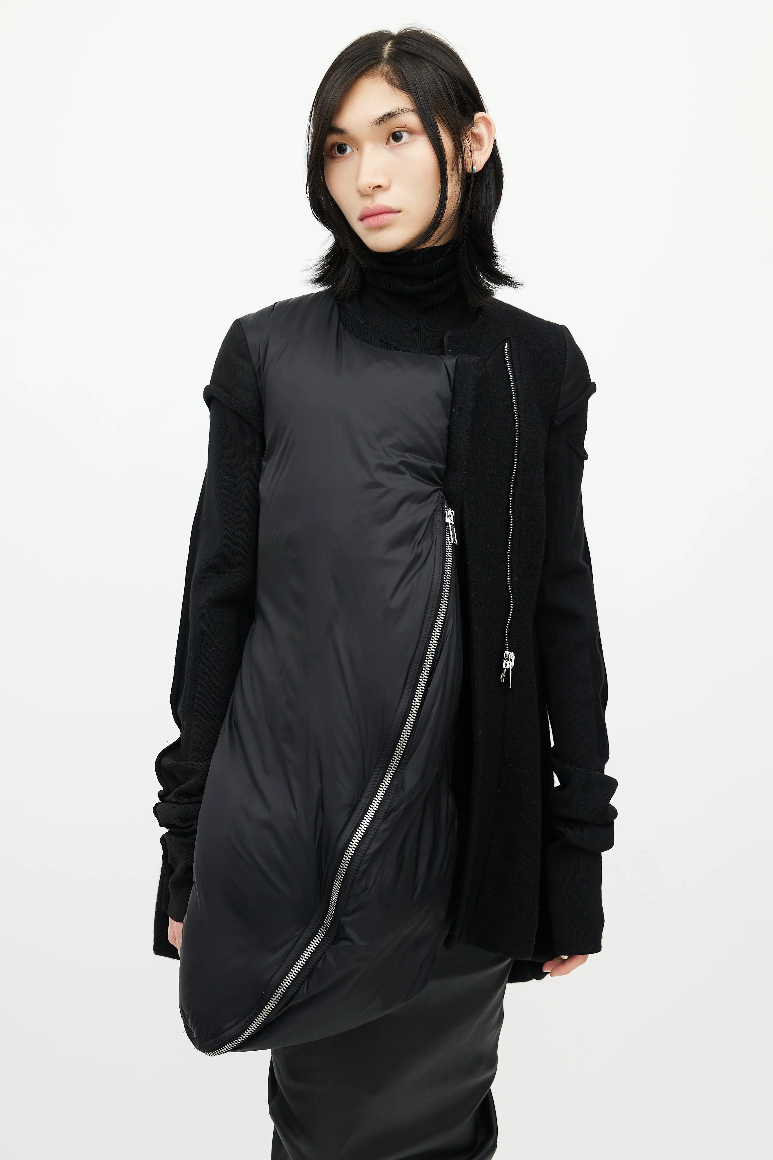 Black Asymmetrical Wool Down Jacket