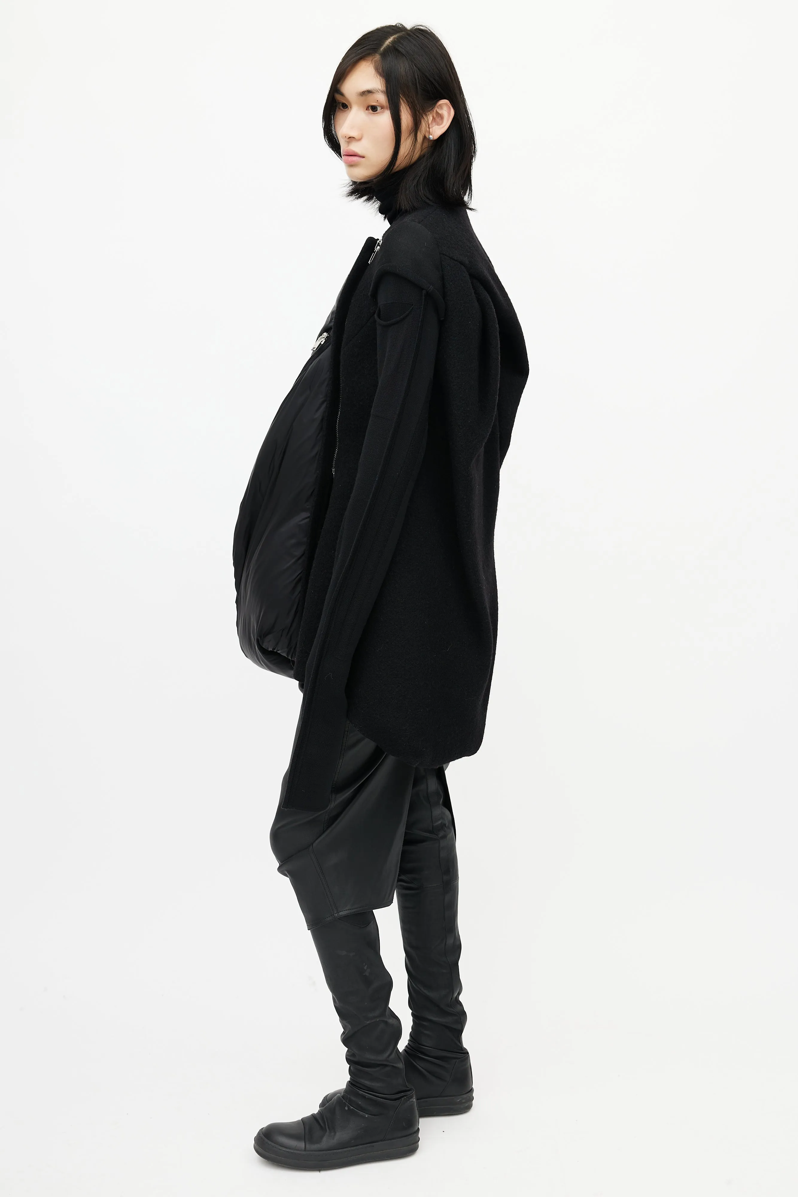 Black Asymmetrical Wool Down Jacket