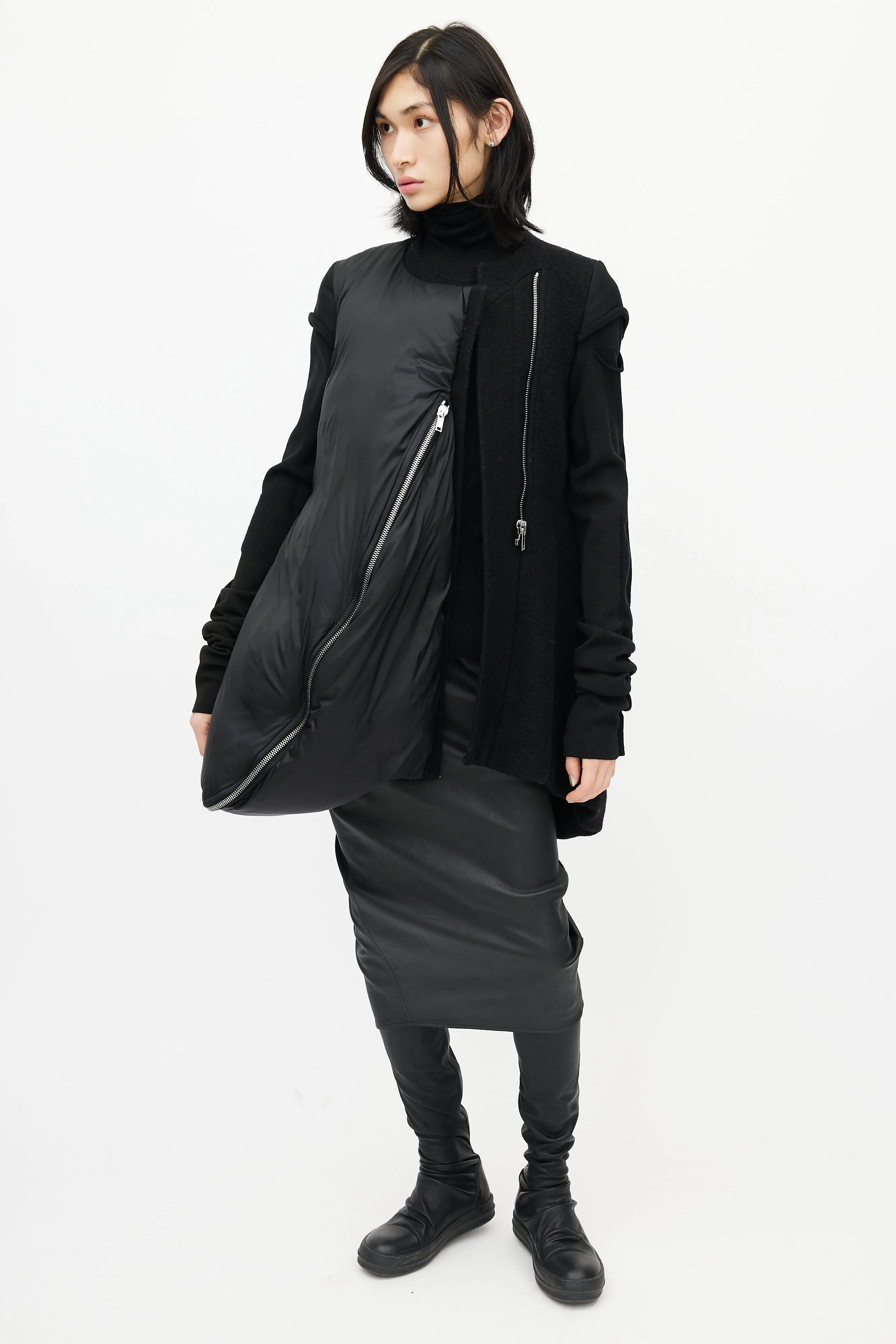 Black Asymmetrical Wool Down Jacket