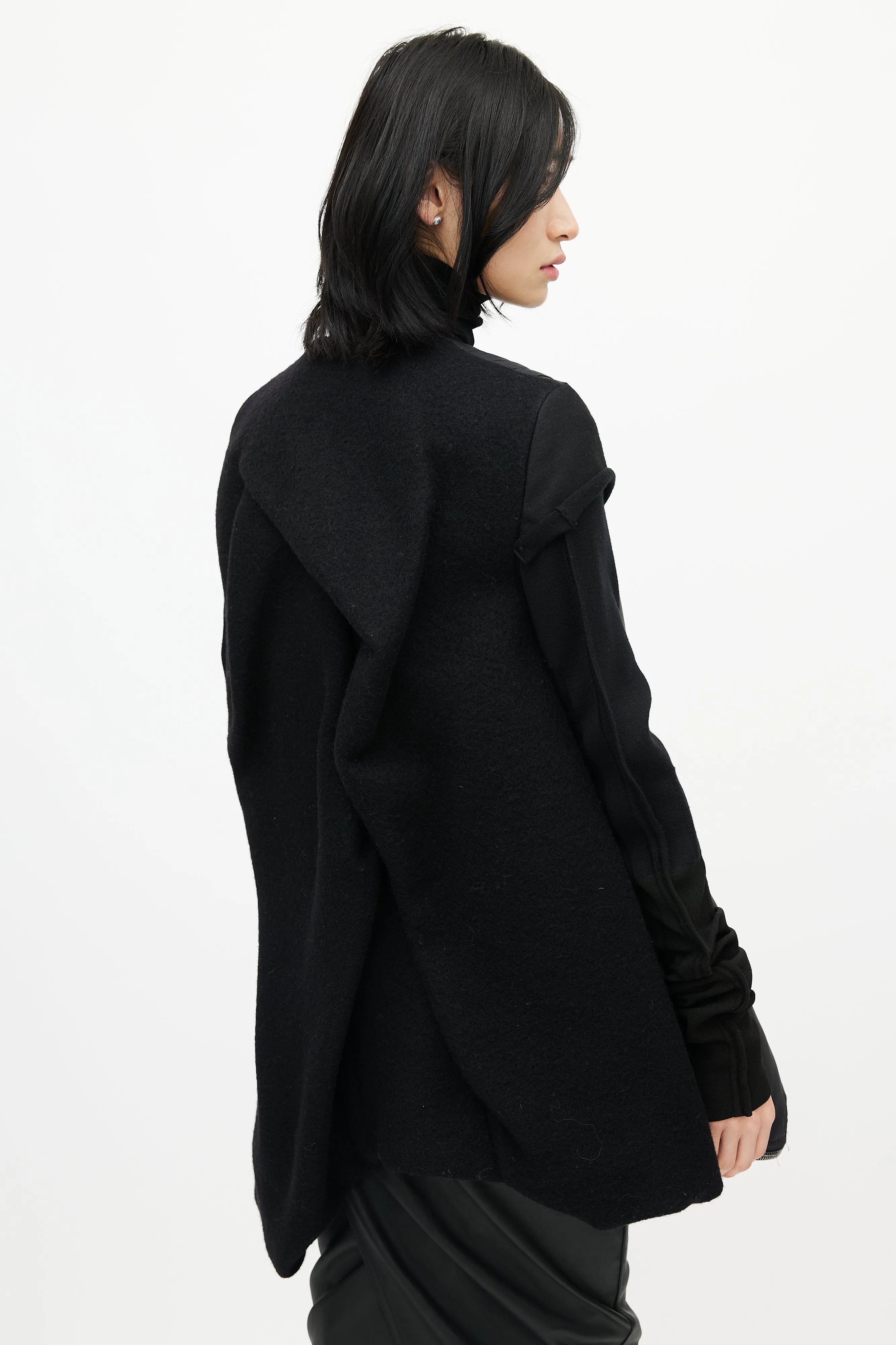 Black Asymmetrical Wool Down Jacket