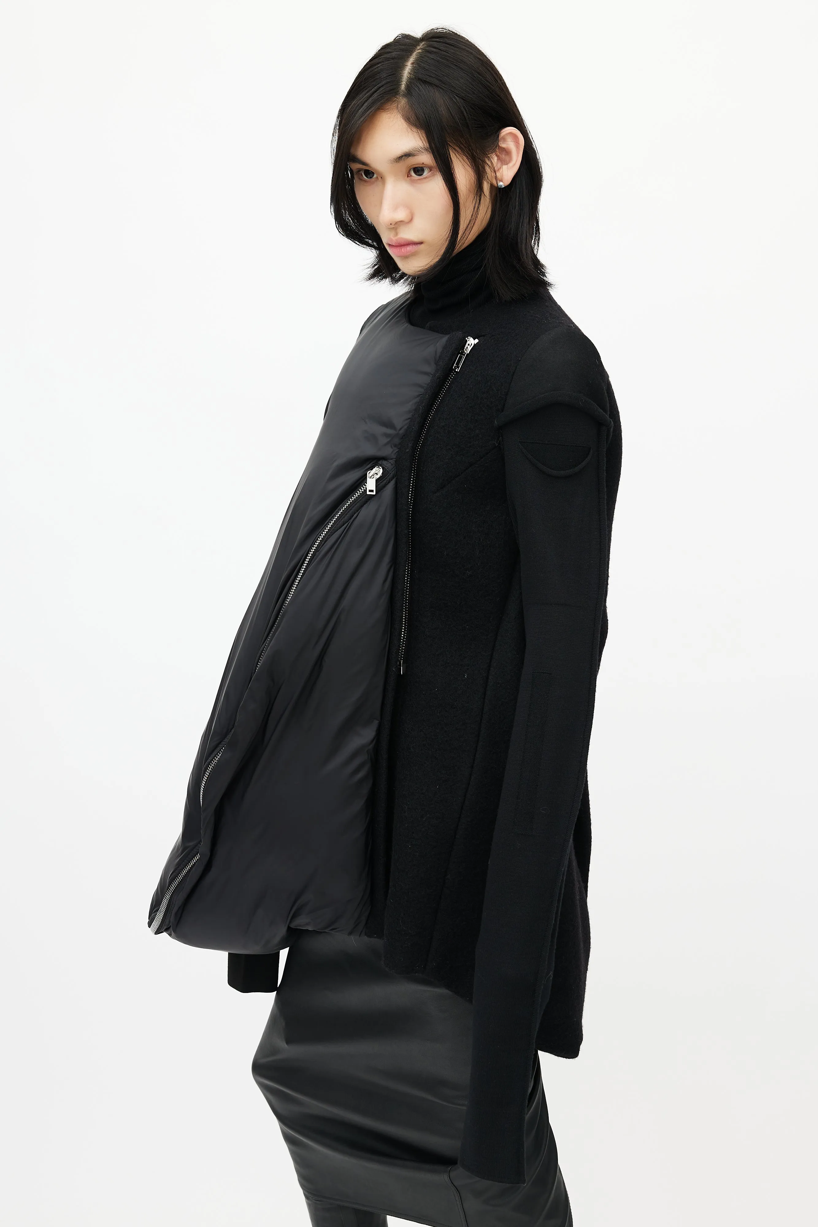 Black Asymmetrical Wool Down Jacket