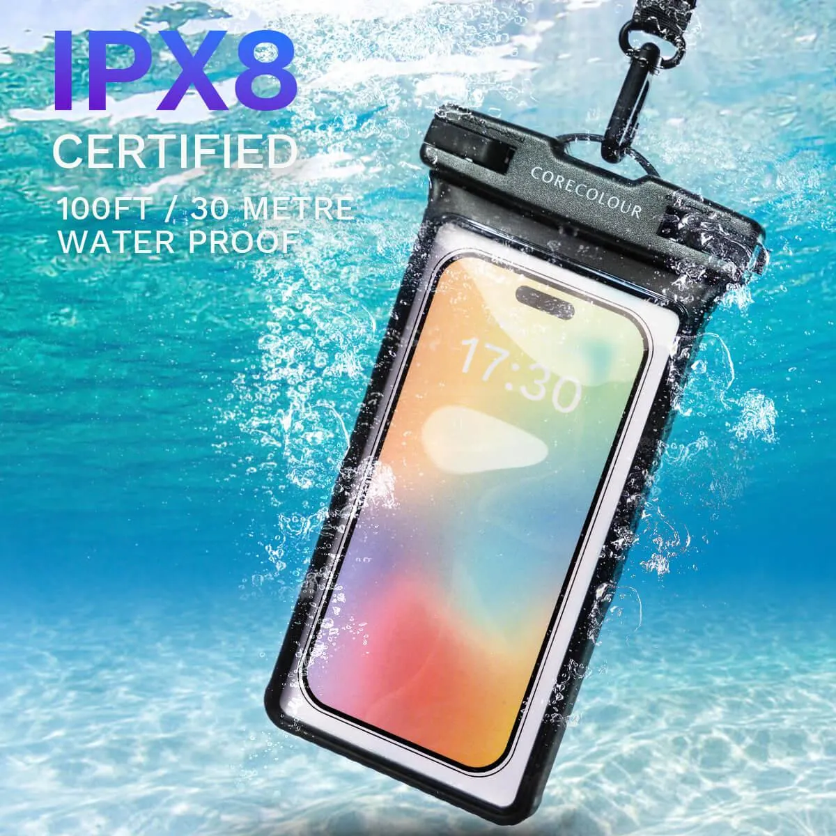 Black IPX8 Certified Water Proof Bag with Lanyard