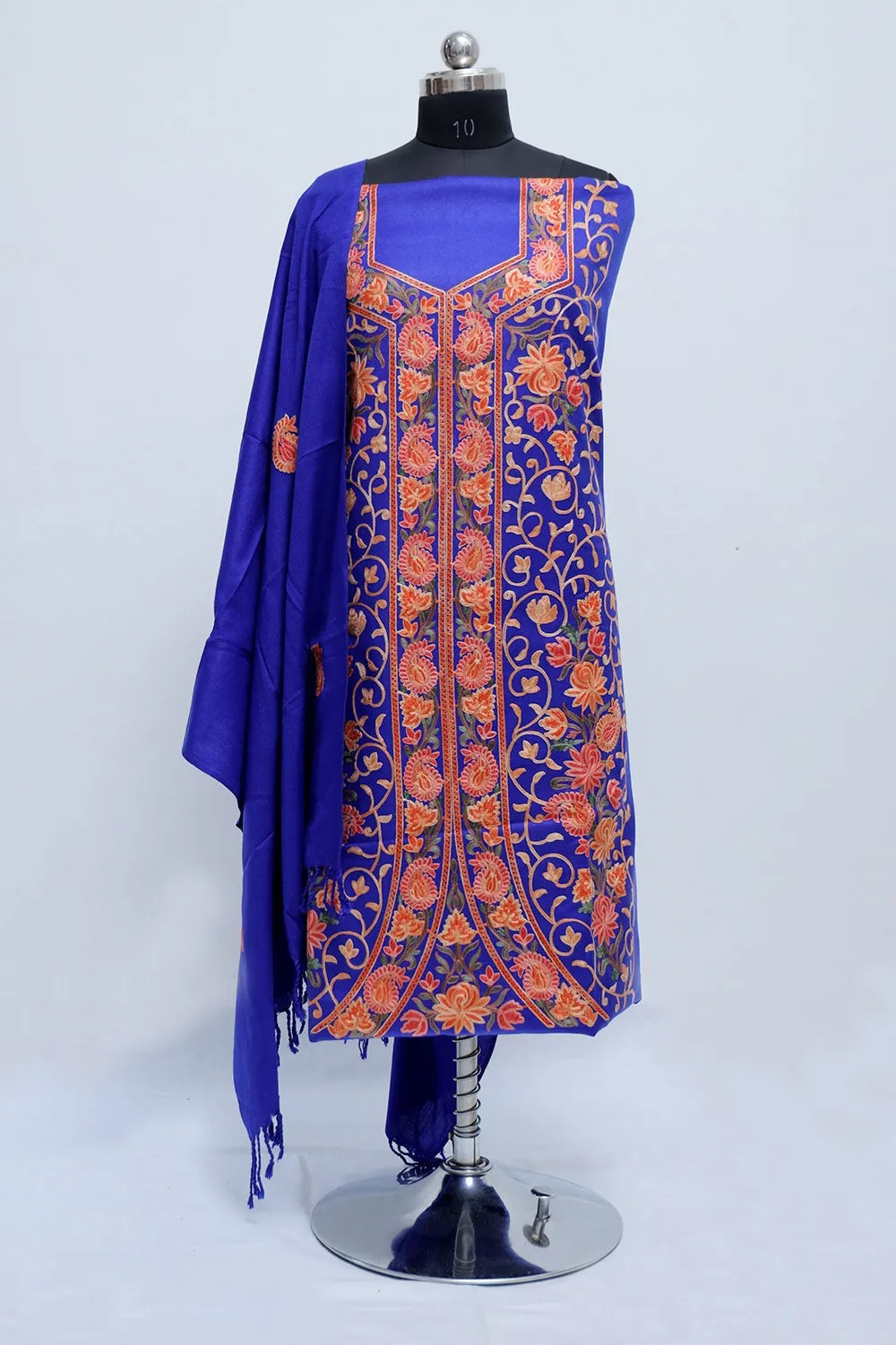 Blue Colour Designer Work Embroidered Suit Enriched With Floral Share Wani Pattern.