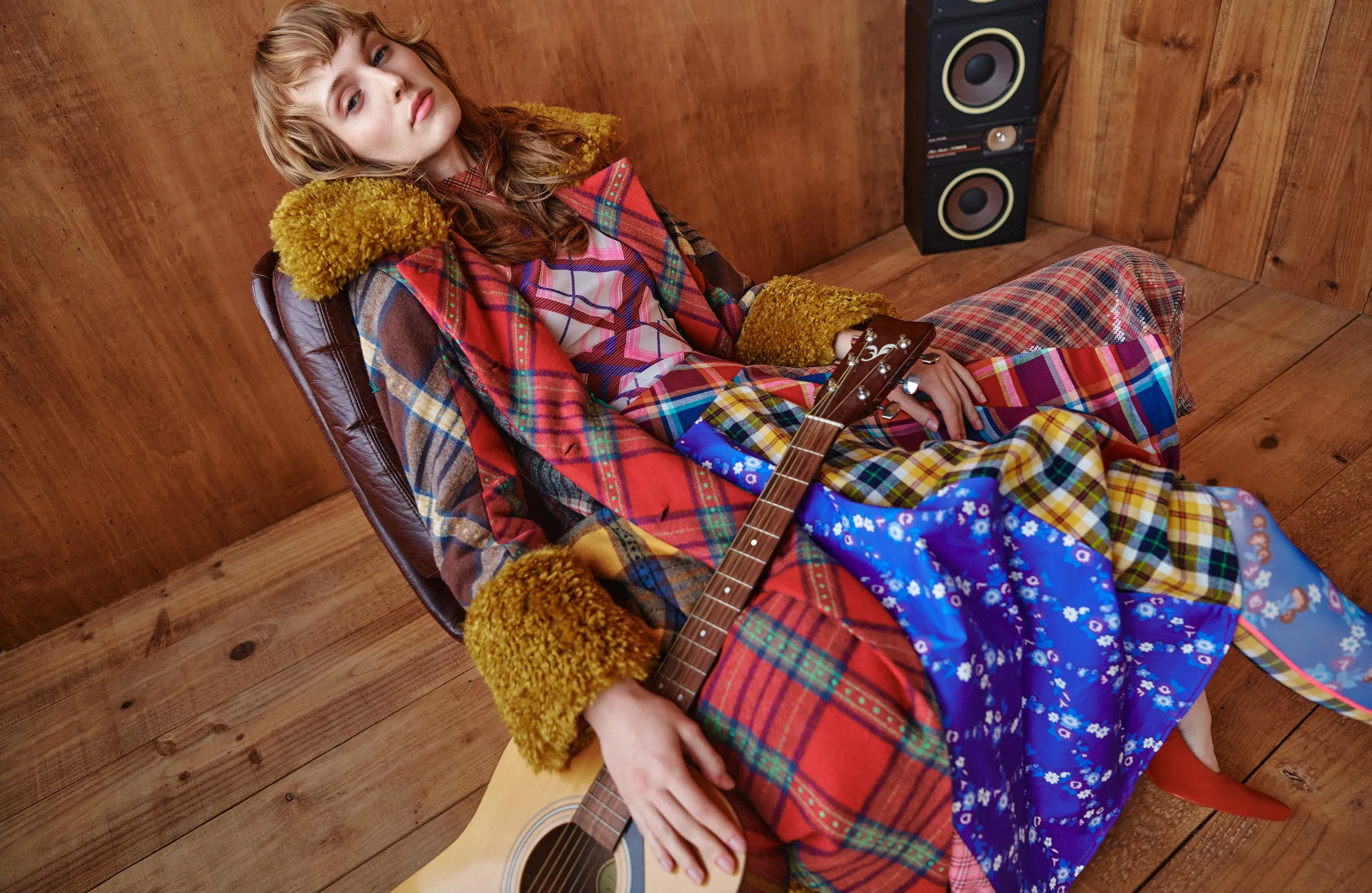 Celia B Gradina Tartan Mixed Textiles Double-Breasted Coat for Women