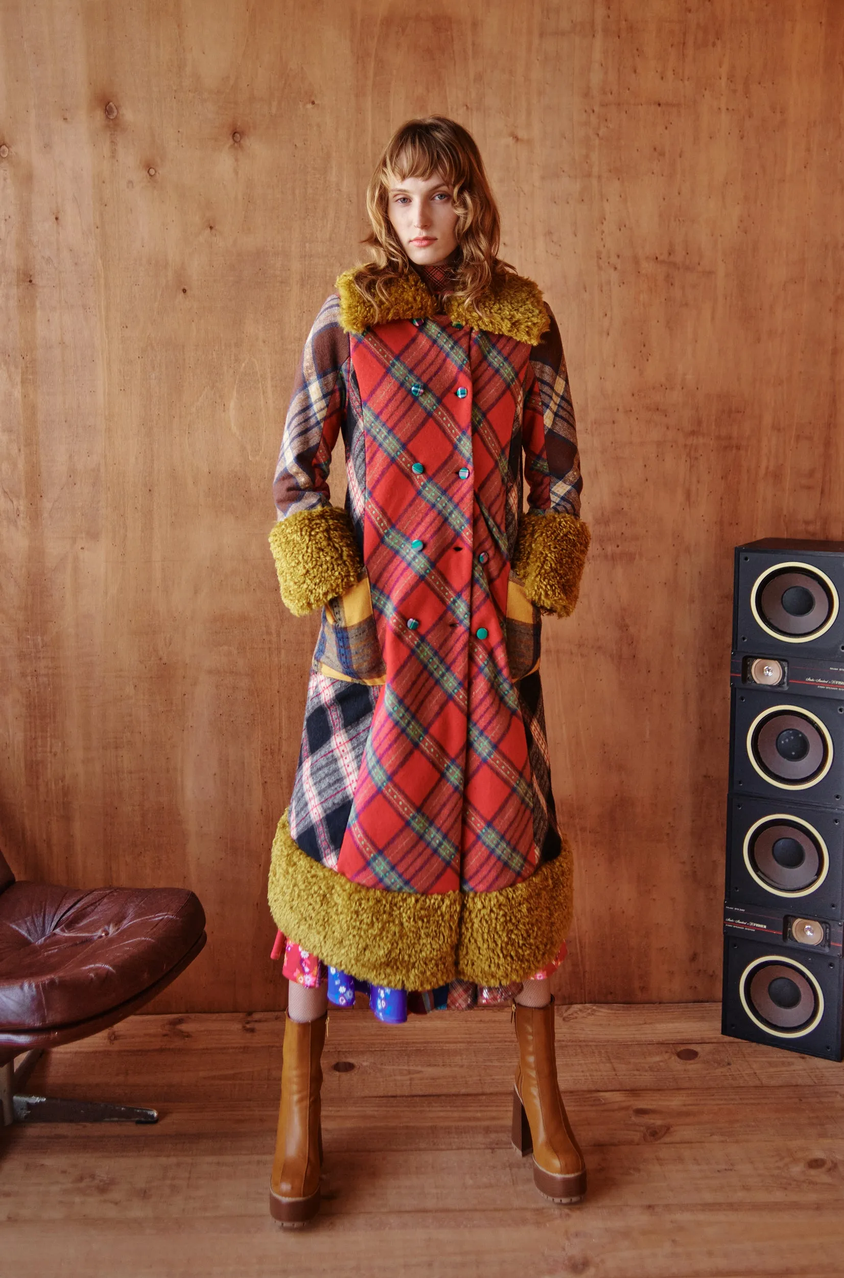 Celia B Gradina Tartan Mixed Textiles Double-Breasted Coat for Women