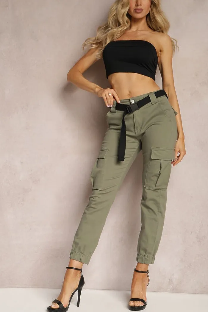 Delaney Khaki Belted Cargo Trousers