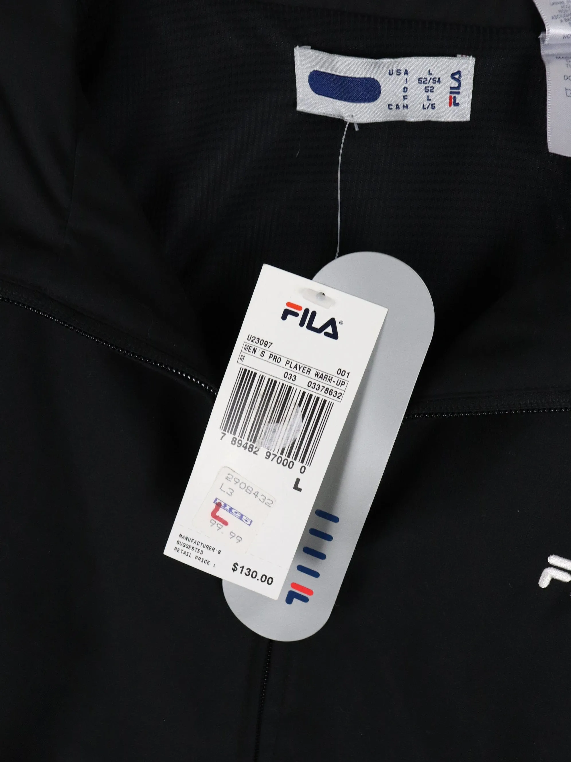 Fila Windbreaker Mens Large Black Jacket