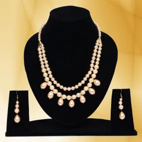 Imeora Golden Graduation Shell Pearl Double Line Necklace Set With Golden Hanging