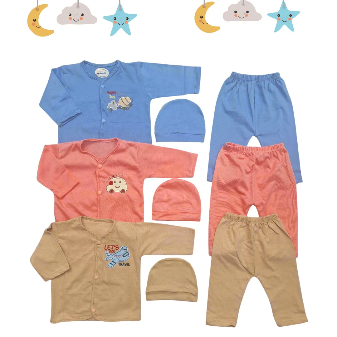 Little One - Pack of 3 - Night Suits - Pink Brown Blue