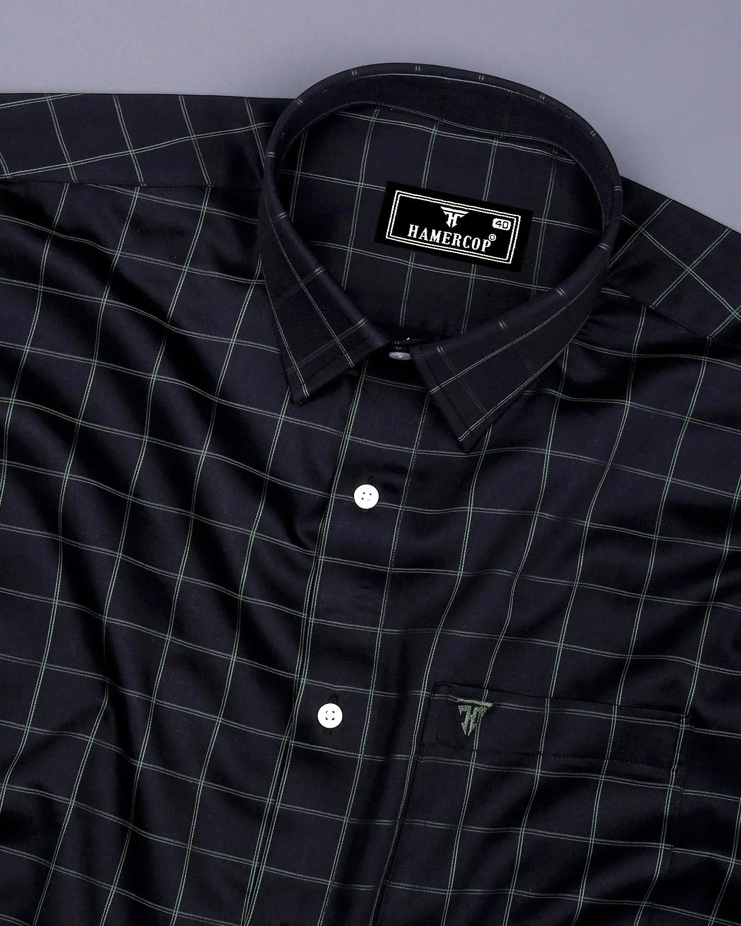 Monor Green With Black Check Premium Cotton Shirt