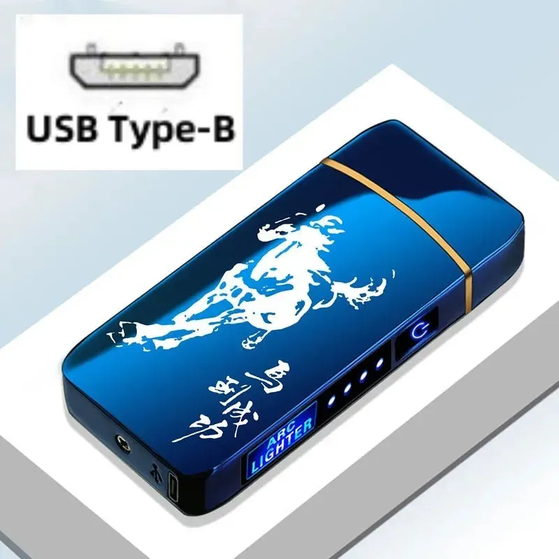 New Windproof USB Type-C Charging Double Arc Lighter Gift Plasma Outdoor Pulse LED Display Screen Men's Gift Rechargeable