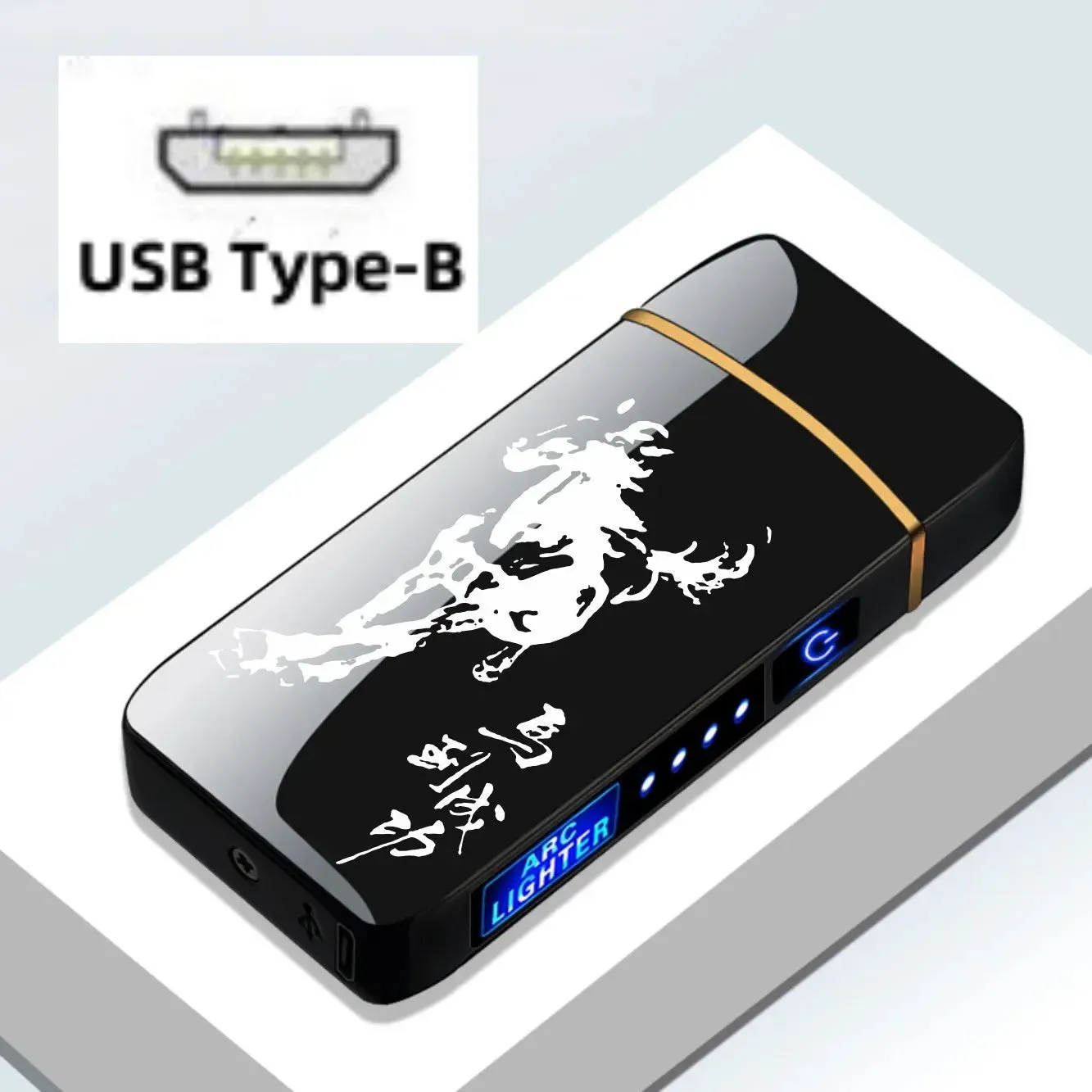 New Windproof USB Type-C Charging Double Arc Lighter Gift Plasma Outdoor Pulse LED Display Screen Men's Gift Rechargeable