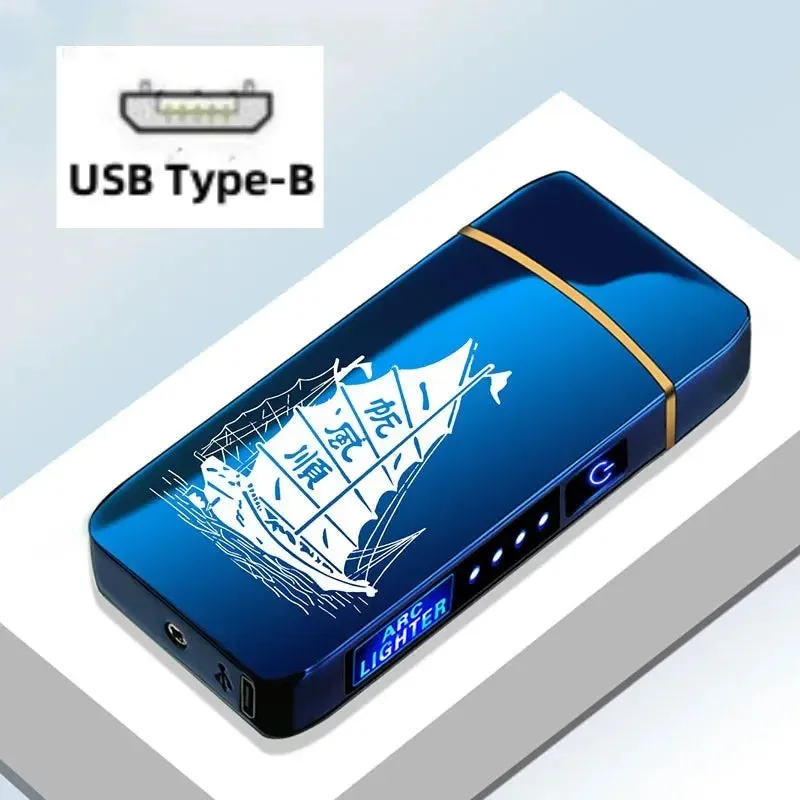New Windproof USB Type-C Charging Double Arc Lighter Gift Plasma Outdoor Pulse LED Display Screen Men's Gift Rechargeable