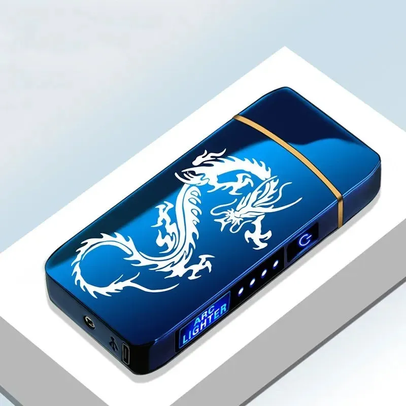 New Windproof USB Type-C Charging Double Arc Lighter Gift Plasma Outdoor Pulse LED Display Screen Men's Gift Rechargeable