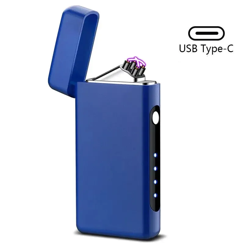 New Windproof USB Type-C Charging Double Arc Lighter Gift Plasma Outdoor Pulse LED Display Screen Men's Gift Rechargeable