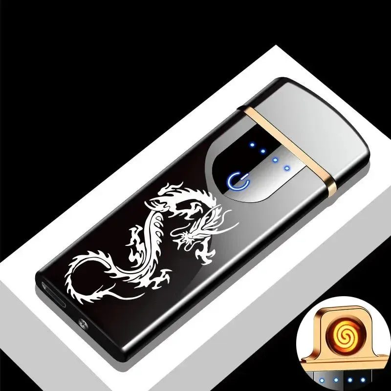 New Windproof USB Type-C Charging Double Arc Lighter Gift Plasma Outdoor Pulse LED Display Screen Men's Gift Rechargeable