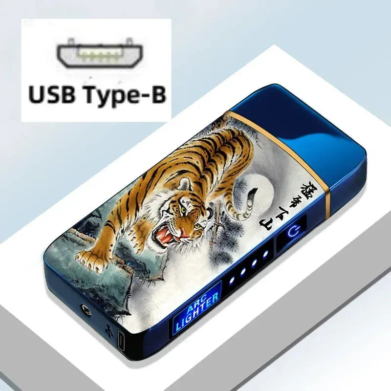 New Windproof USB Type-C Charging Double Arc Lighter Gift Plasma Outdoor Pulse LED Display Screen Men's Gift Rechargeable