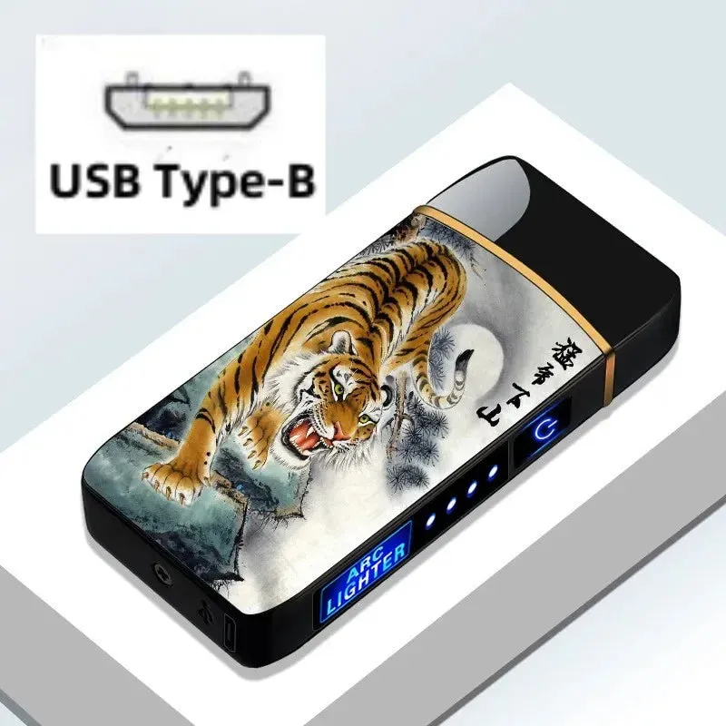 New Windproof USB Type-C Charging Double Arc Lighter Gift Plasma Outdoor Pulse LED Display Screen Men's Gift Rechargeable