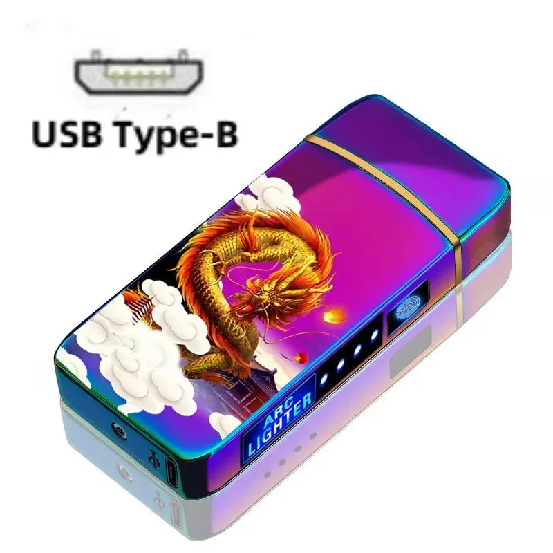 New Windproof USB Type-C Charging Double Arc Lighter Gift Plasma Outdoor Pulse LED Display Screen Men's Gift Rechargeable
