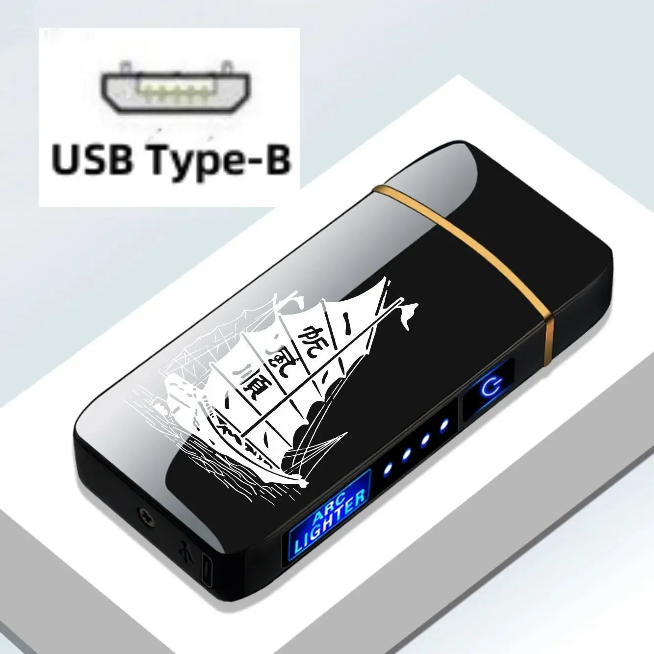New Windproof USB Type-C Charging Double Arc Lighter Gift Plasma Outdoor Pulse LED Display Screen Men's Gift Rechargeable