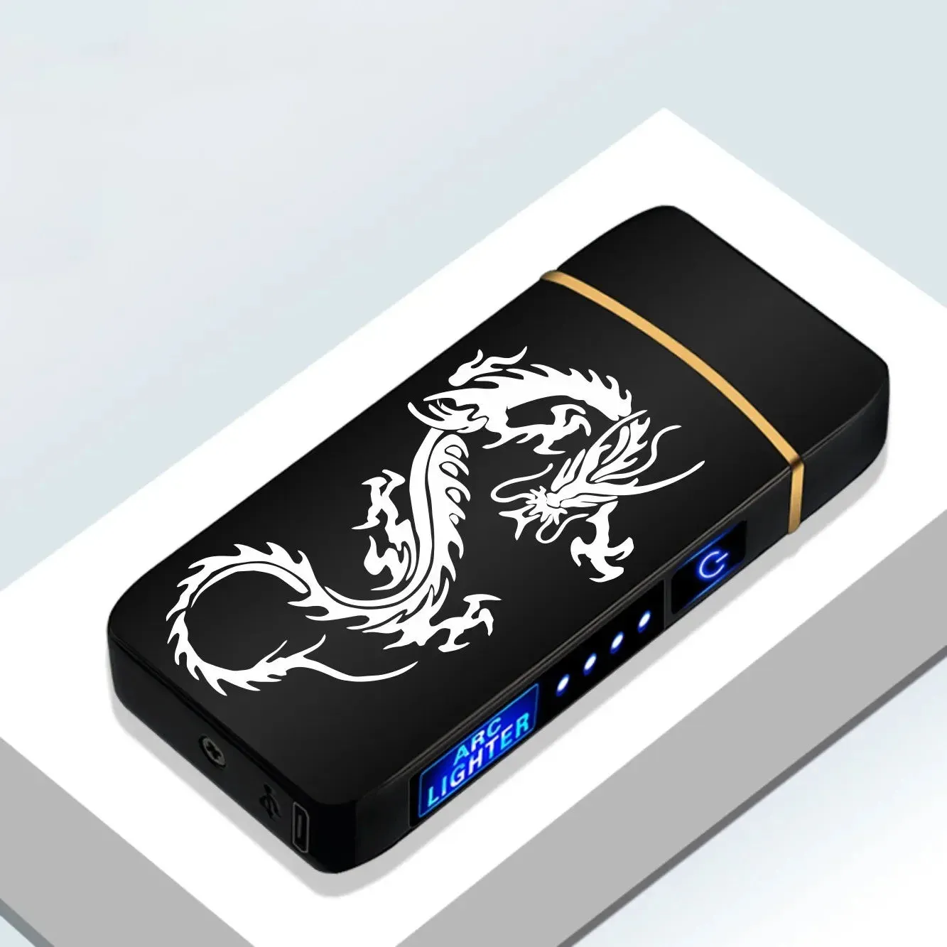 New Windproof USB Type-C Charging Double Arc Lighter Gift Plasma Outdoor Pulse LED Display Screen Men's Gift Rechargeable