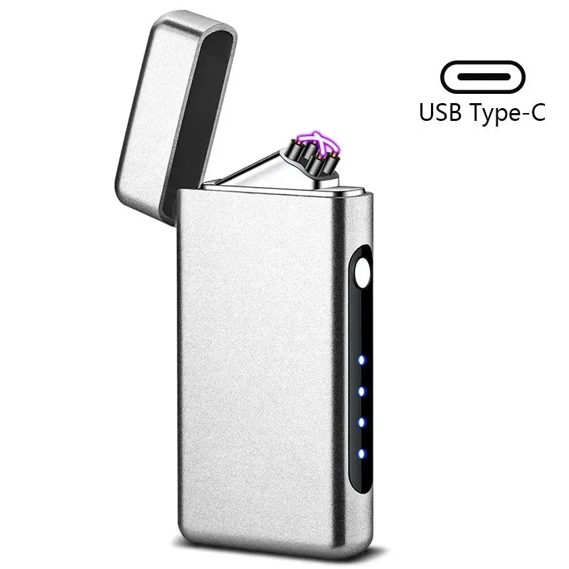 New Windproof USB Type-C Charging Double Arc Lighter Gift Plasma Outdoor Pulse LED Display Screen Men's Gift Rechargeable