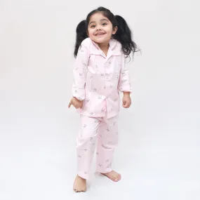 Polka tots Full Sleeve Night Suit Pair Pink (Origami Bird)