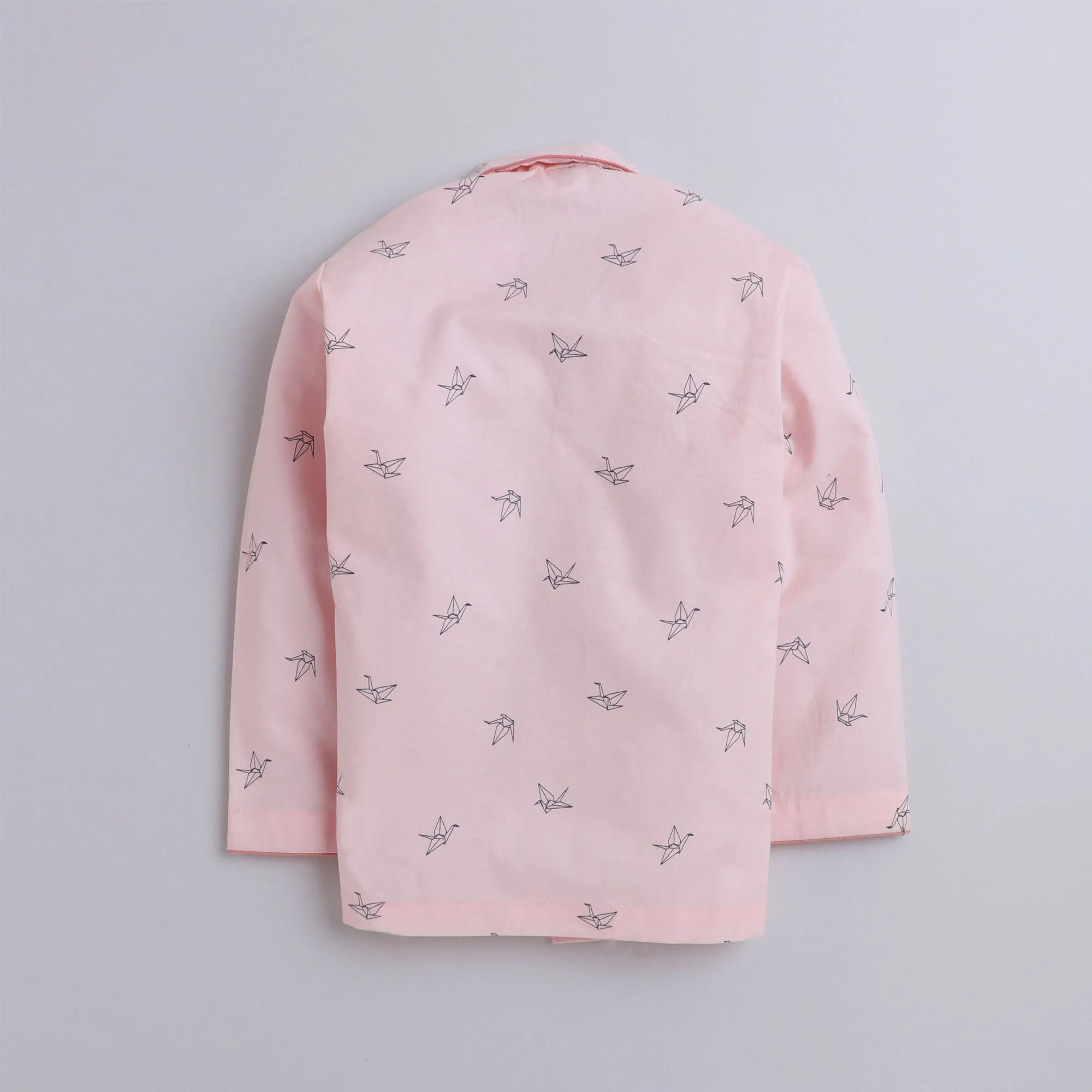 Polka tots Full Sleeve Night Suit Pair Pink (Origami Bird)