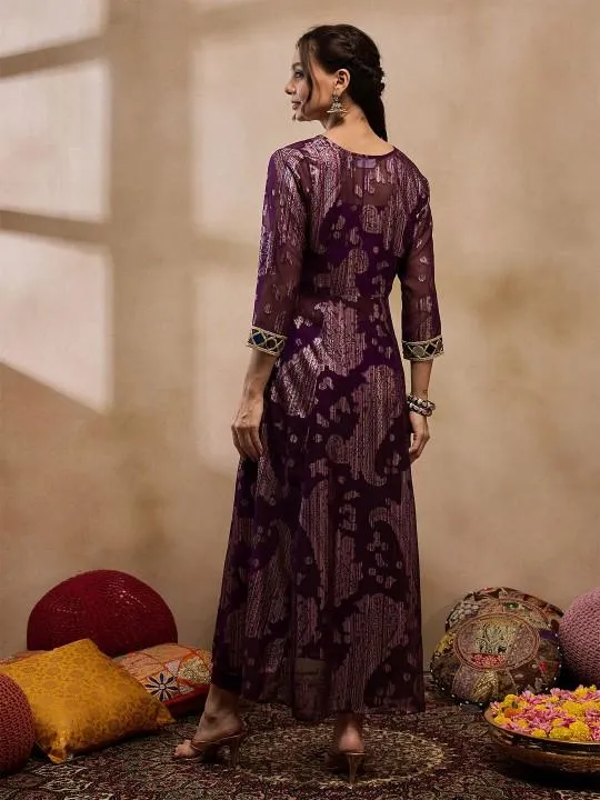 Purple Crop Top With Palazzo Pants and Shrug Set