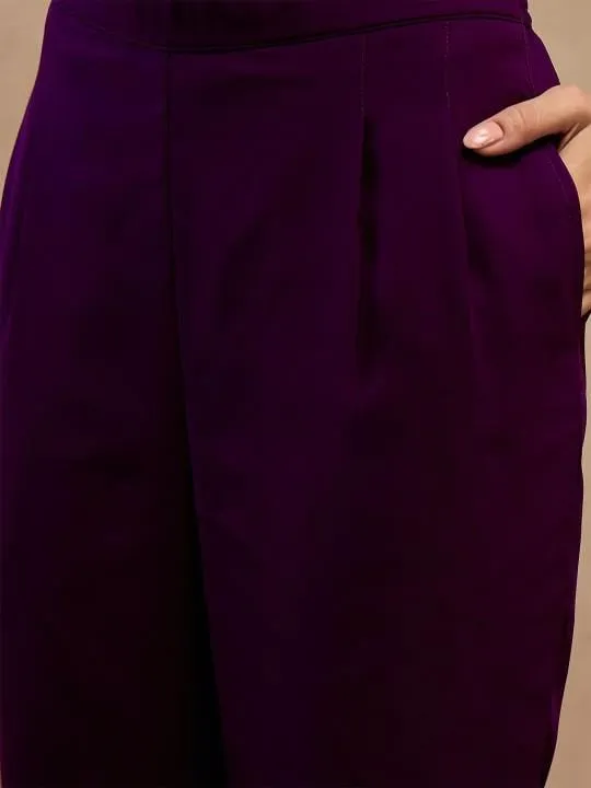 Purple Crop Top With Palazzo Pants and Shrug Set