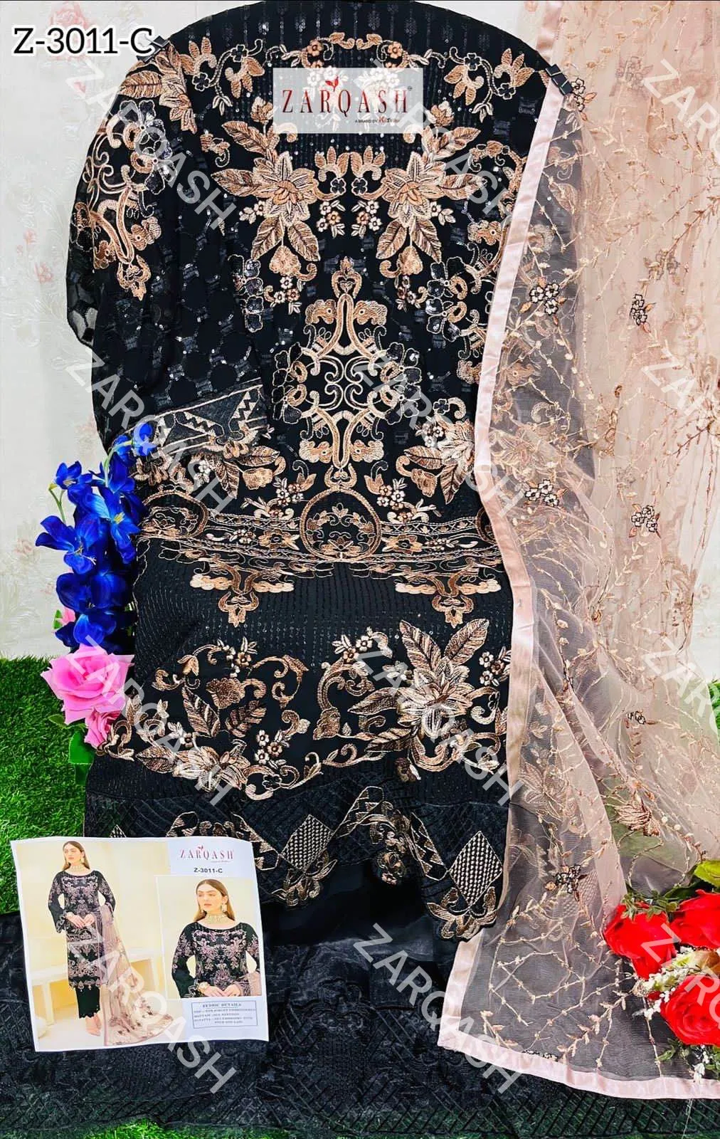 ZARQASH DNO:- 3011 GEORGETTE WITH HEAVY EMBROIDERY SUITS