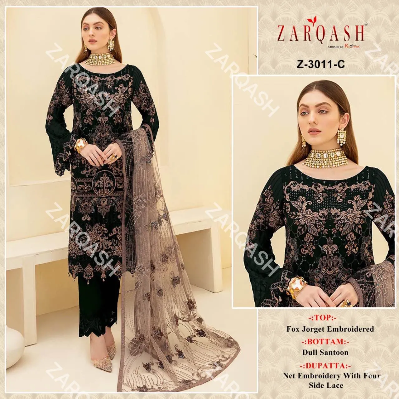 ZARQASH DNO:- 3011 GEORGETTE WITH HEAVY EMBROIDERY SUITS