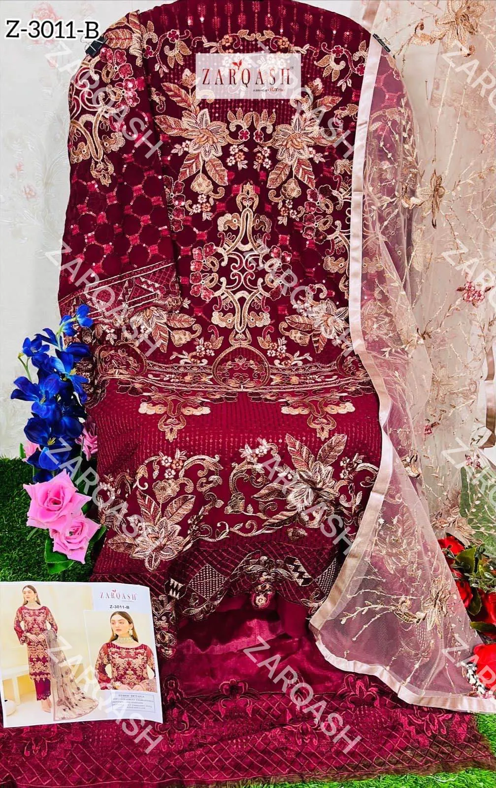 ZARQASH DNO:- 3011 GEORGETTE WITH HEAVY EMBROIDERY SUITS