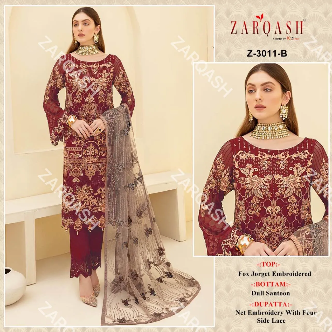 ZARQASH DNO:- 3011 GEORGETTE WITH HEAVY EMBROIDERY SUITS