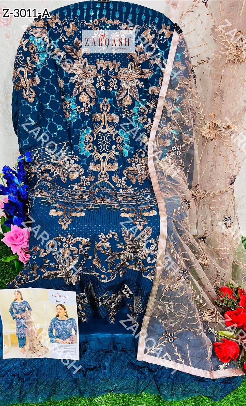 ZARQASH DNO:- 3011 GEORGETTE WITH HEAVY EMBROIDERY SUITS