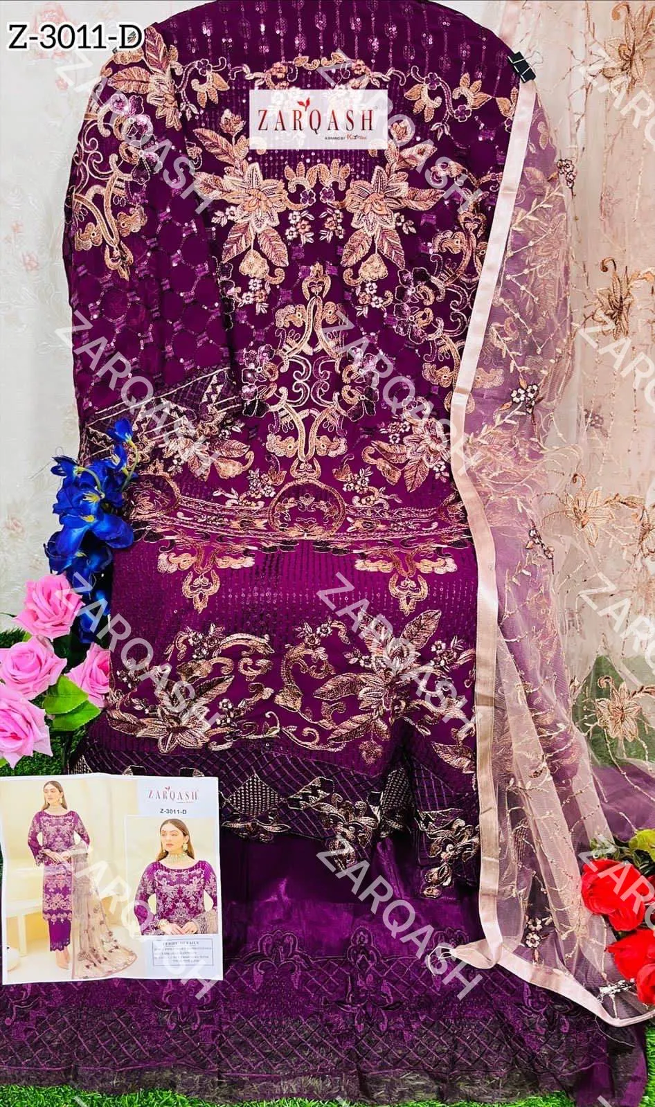 ZARQASH DNO:- 3011 GEORGETTE WITH HEAVY EMBROIDERY SUITS