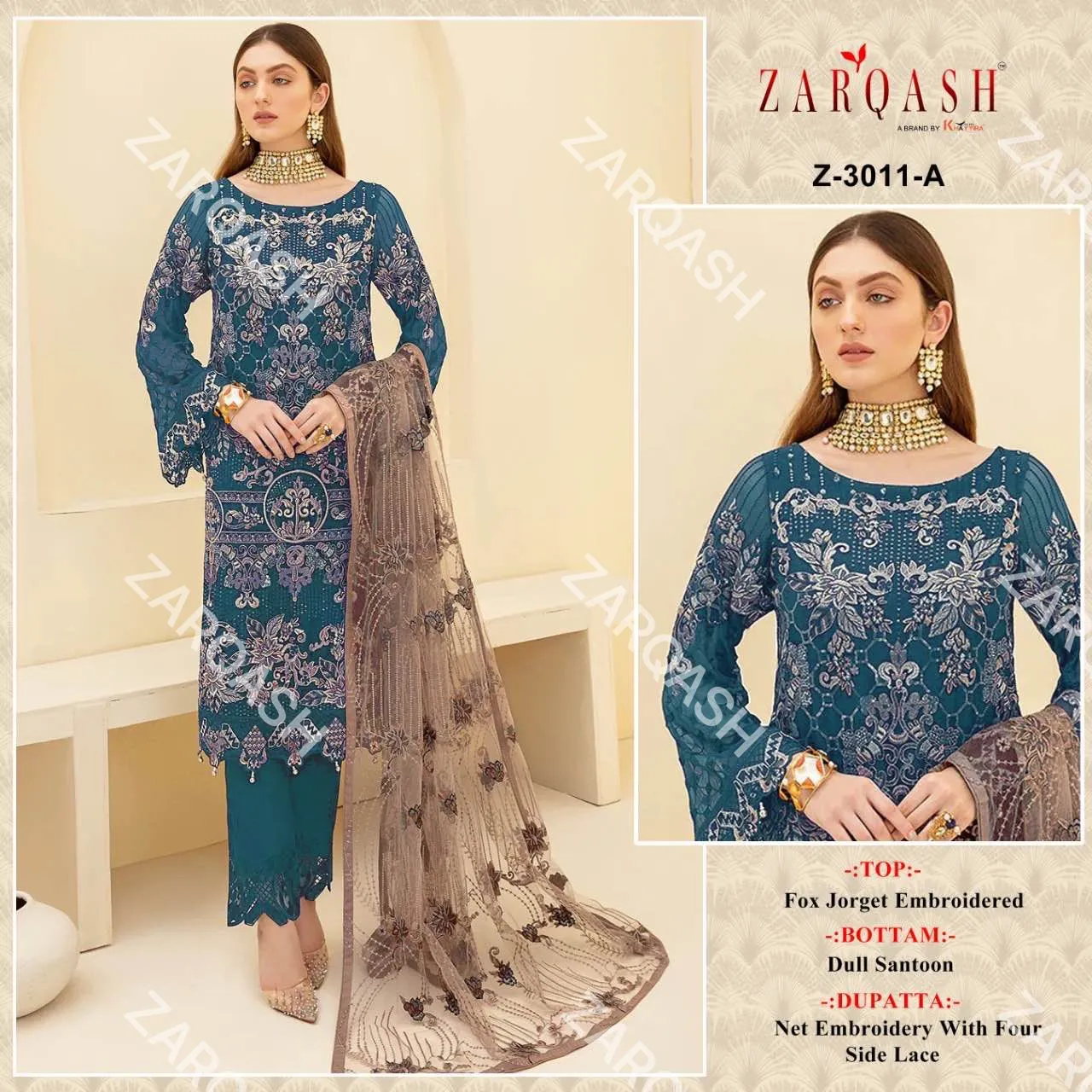 ZARQASH DNO:- 3011 GEORGETTE WITH HEAVY EMBROIDERY SUITS